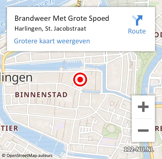 Locatie op kaart van de 112 melding: Brandweer Met Grote Spoed Naar Harlingen, St. Jacobstraat op 29 januari 2016 01:05