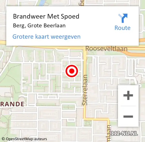 Locatie op kaart van de 112 melding: Brandweer Met Spoed Naar Berg, Grote Beerlaan op 29 januari 2016 02:15