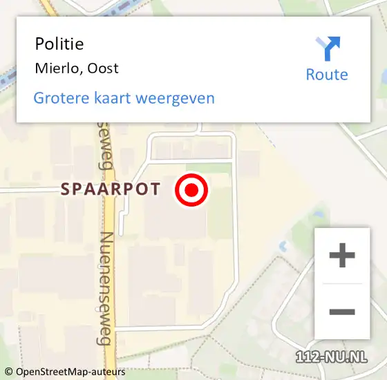 Locatie op kaart van de 112 melding: Politie Mierlo, Oost op 29 januari 2016 02:39