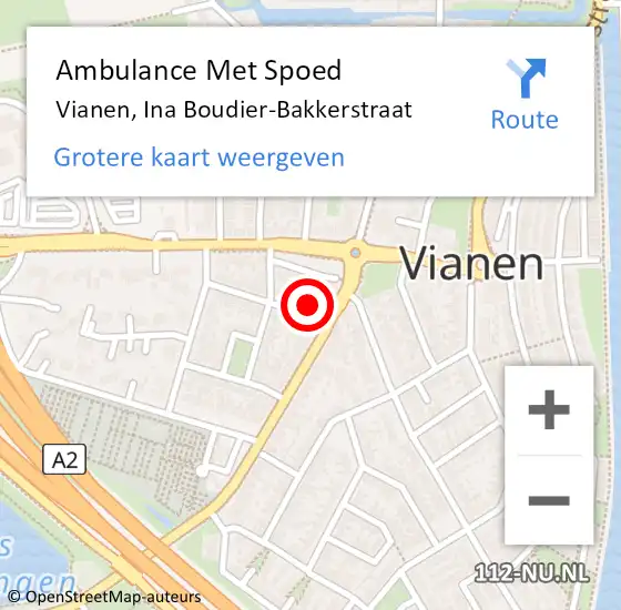 Locatie op kaart van de 112 melding: Ambulance Met Spoed Naar Vianen, Ina Boudier-Bakkerstraat op 29 januari 2016 03:53