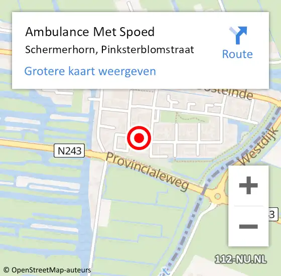 Locatie op kaart van de 112 melding: Ambulance Met Spoed Naar Schermerhorn, Pinksterblomstraat op 4 december 2013 17:38