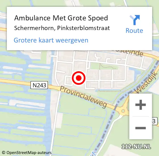 Locatie op kaart van de 112 melding: Ambulance Met Grote Spoed Naar Schermerhorn, Pinksterblomstraat op 4 december 2013 17:39