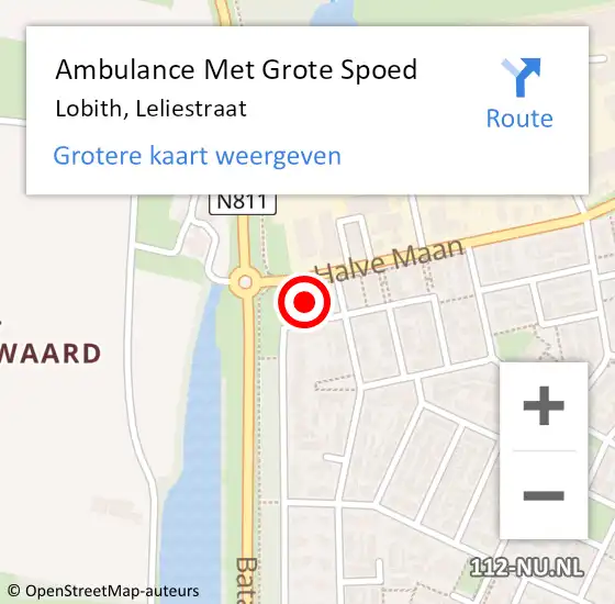 Locatie op kaart van de 112 melding: Ambulance Met Grote Spoed Naar Lobith, Leliestraat op 29 januari 2016 07:30