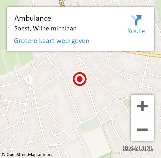 Locatie op kaart van de 112 melding: Ambulance Soest, Wilhelminalaan op 29 januari 2016 09:07