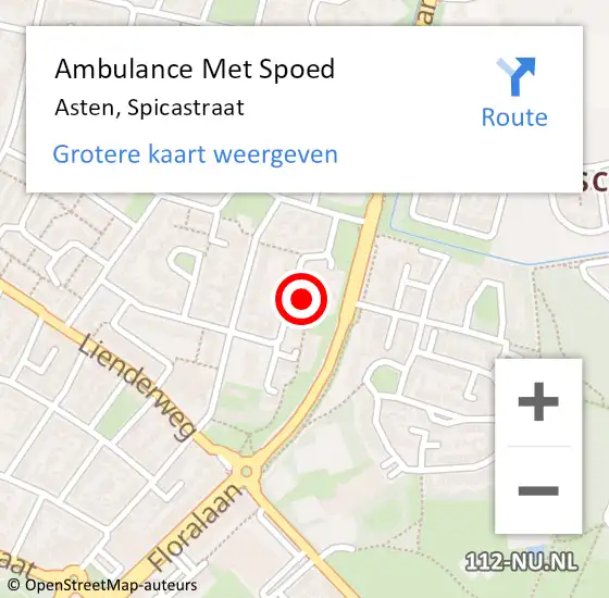 Locatie op kaart van de 112 melding: Ambulance Met Spoed Naar Asten, Spicastraat op 29 januari 2016 09:33