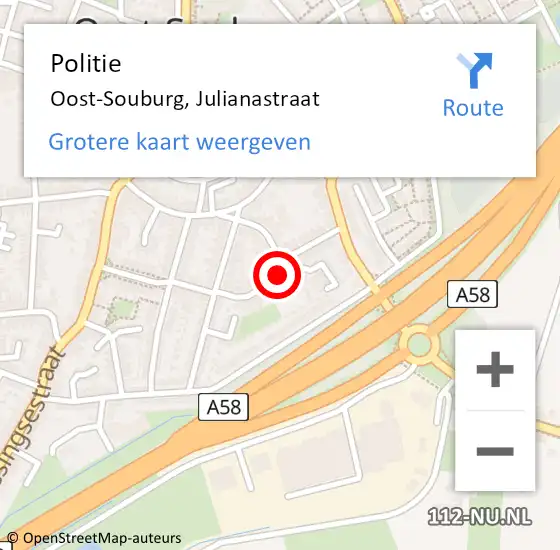 Locatie op kaart van de 112 melding: Politie Oost-Souburg, Julianastraat op 4 december 2013 17:55