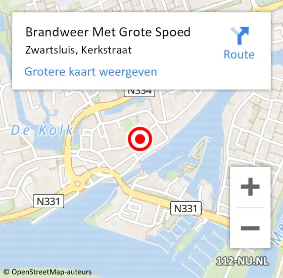 Locatie op kaart van de 112 melding: Brandweer Met Grote Spoed Naar Zwartsluis, Kerkstraat op 4 december 2013 18:09