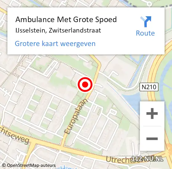 Locatie op kaart van de 112 melding: Ambulance Met Grote Spoed Naar IJsselstein, Zwitserlandstraat op 29 januari 2016 12:51