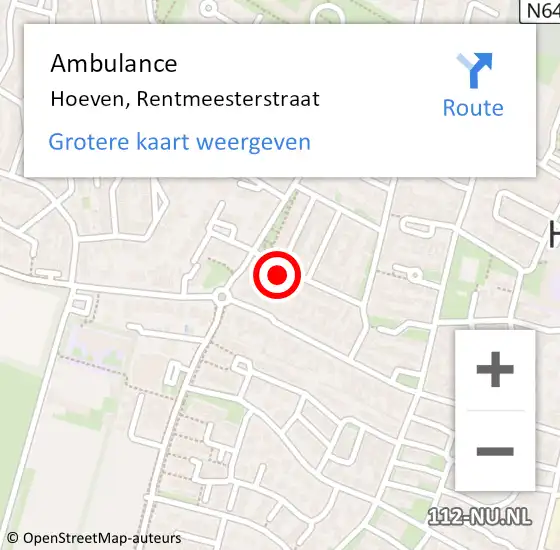 Locatie op kaart van de 112 melding: Ambulance Hoeven, Rentmeesterstraat op 29 januari 2016 12:59