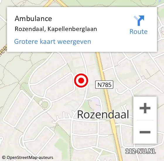 Locatie op kaart van de 112 melding: Ambulance Rozendaal, Kapellenberglaan op 29 januari 2016 13:30