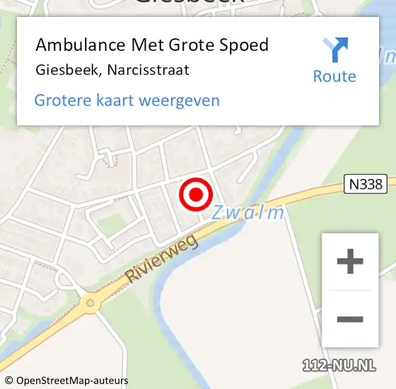 Locatie op kaart van de 112 melding: Ambulance Met Grote Spoed Naar Giesbeek, Narcisstraat op 29 januari 2016 15:51