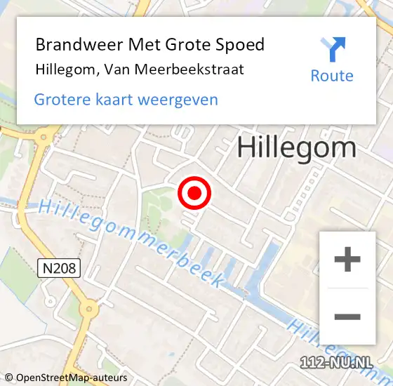 Locatie op kaart van de 112 melding: Brandweer Met Grote Spoed Naar Hillegom, Van Meerbeekstraat op 29 januari 2016 18:24