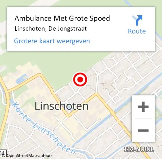 Locatie op kaart van de 112 melding: Ambulance Met Grote Spoed Naar Linschoten, De Jongstraat op 4 december 2013 18:58