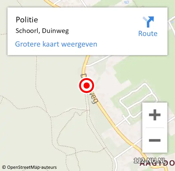 Locatie op kaart van de 112 melding: Politie Schoorl, Duinweg op 29 januari 2016 20:35