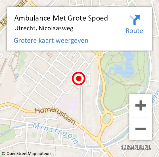 Locatie op kaart van de 112 melding: Ambulance Met Grote Spoed Naar Utrecht, Nicolaasweg op 29 januari 2016 21:29