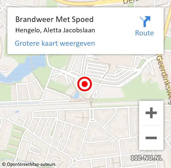 Locatie op kaart van de 112 melding: Brandweer Met Spoed Naar Hengelo, Aletta Jacobslaan op 29 januari 2016 21:33