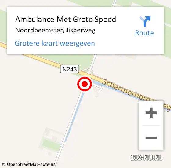 Locatie op kaart van de 112 melding: Ambulance Met Grote Spoed Naar Noordbeemster, Jisperweg op 29 januari 2016 21:43