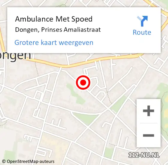 Locatie op kaart van de 112 melding: Ambulance Met Spoed Naar Dongen, Prinses Amaliastraat op 29 januari 2016 22:40