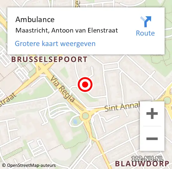 Locatie op kaart van de 112 melding: Ambulance Maastricht, Antoon van Elenstraat op 30 januari 2016 00:17