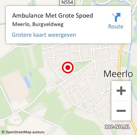 Locatie op kaart van de 112 melding: Ambulance Met Grote Spoed Naar Meerlo, Burgveldweg op 30 januari 2016 00:47