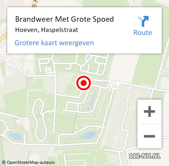 Locatie op kaart van de 112 melding: Brandweer Met Grote Spoed Naar Hoeven, Haspelstraat op 30 januari 2016 04:48