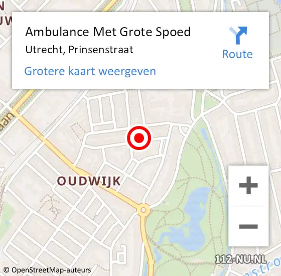 Locatie op kaart van de 112 melding: Ambulance Met Grote Spoed Naar Utrecht, Prinsenstraat op 30 januari 2016 07:33