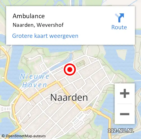 Locatie op kaart van de 112 melding: Ambulance Naarden, Wevershof op 4 december 2013 19:55