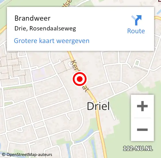 Locatie op kaart van de 112 melding: Brandweer Drie, Rosendaalseweg op 30 januari 2016 12:08
