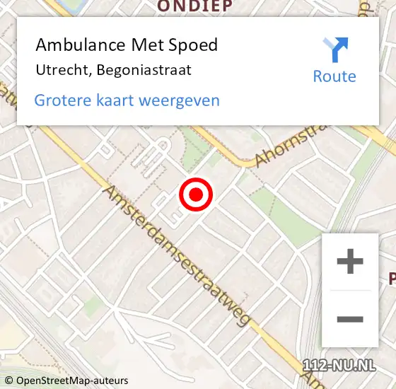 Locatie op kaart van de 112 melding: Ambulance Met Spoed Naar Utrecht, Begoniastraat op 30 januari 2016 12:27