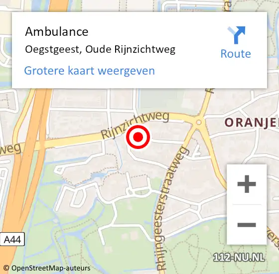 Locatie op kaart van de 112 melding: Ambulance Oegstgeest, Oude Rijnzichtweg op 30 januari 2016 13:12