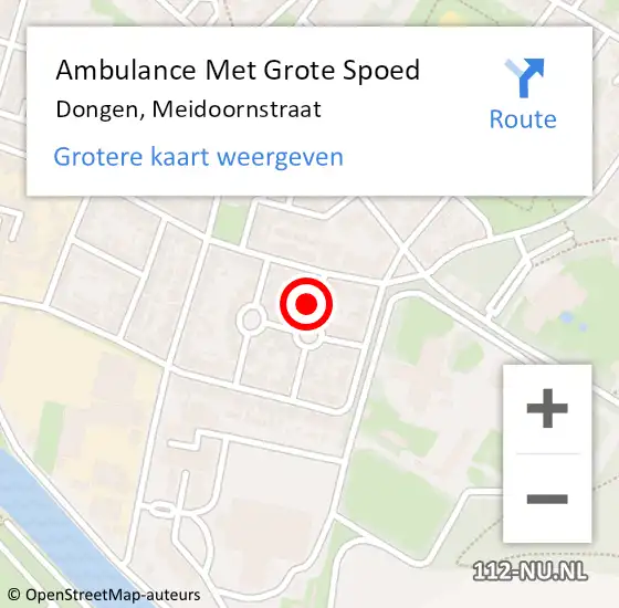 Locatie op kaart van de 112 melding: Ambulance Met Grote Spoed Naar Dongen, Meidoornstraat op 30 januari 2016 13:45