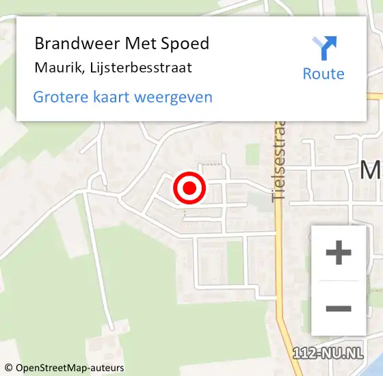 Locatie op kaart van de 112 melding: Brandweer Met Spoed Naar Maurik, Lijsterbesstraat op 30 januari 2016 17:54