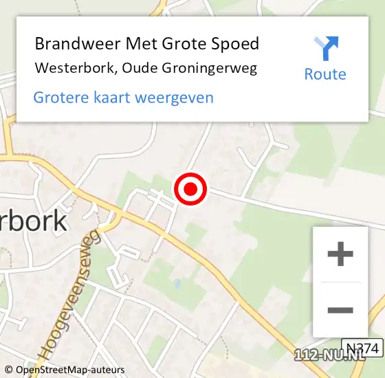 Locatie op kaart van de 112 melding: Brandweer Met Grote Spoed Naar Westerbork, Oude Groningerweg op 30 januari 2016 18:27