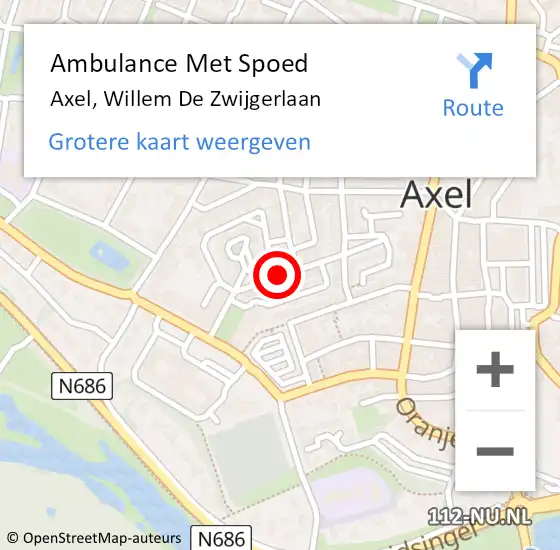 Locatie op kaart van de 112 melding: Ambulance Met Spoed Naar Axel, Willem De Zwijgerlaan op 30 januari 2016 19:20