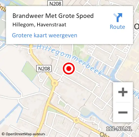 Locatie op kaart van de 112 melding: Brandweer Met Grote Spoed Naar Hillegom, Havenstraat op 30 januari 2016 20:32