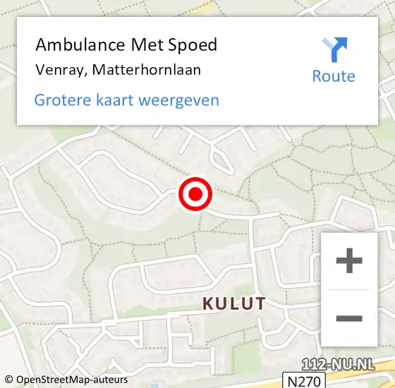 Locatie op kaart van de 112 melding: Ambulance Met Spoed Naar Venray, Matterhornlaan op 4 december 2013 21:20