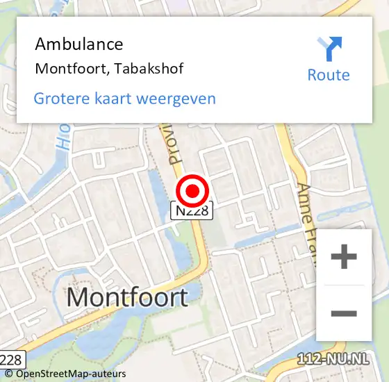 Locatie op kaart van de 112 melding: Ambulance Montfoort, Tabakshof op 30 januari 2016 22:11