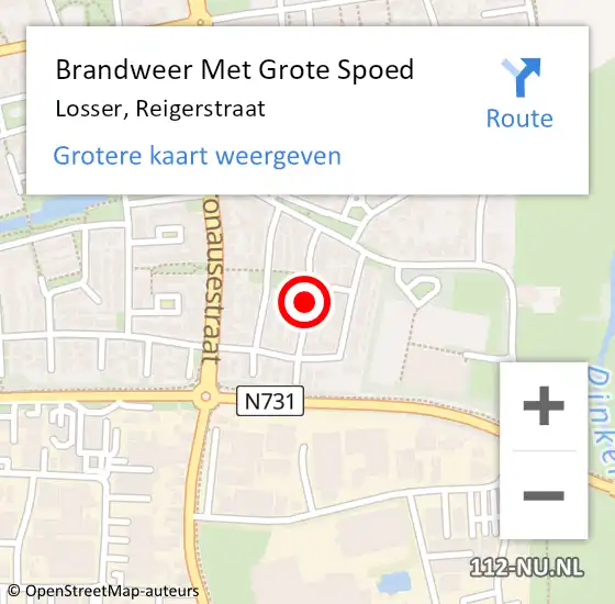 Locatie op kaart van de 112 melding: Brandweer Met Grote Spoed Naar Losser, Reigerstraat op 30 januari 2016 23:28