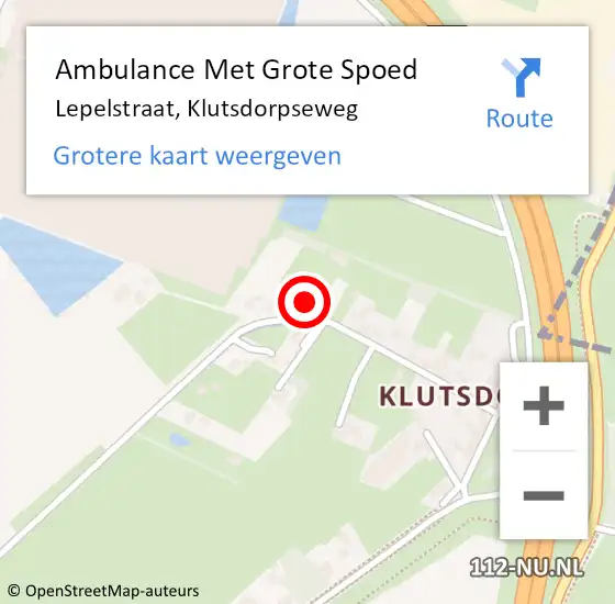 Locatie op kaart van de 112 melding: Ambulance Met Grote Spoed Naar Lepelstraat, Klutsdorpseweg op 31 januari 2016 05:34