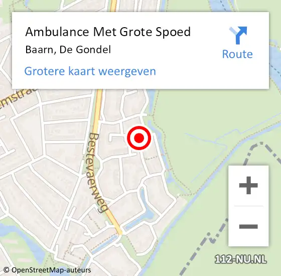 Locatie op kaart van de 112 melding: Ambulance Met Grote Spoed Naar Baarn, De Gondel op 31 januari 2016 09:00