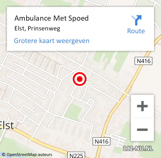 Locatie op kaart van de 112 melding: Ambulance Met Spoed Naar Elst, Prinsenweg op 31 januari 2016 12:24