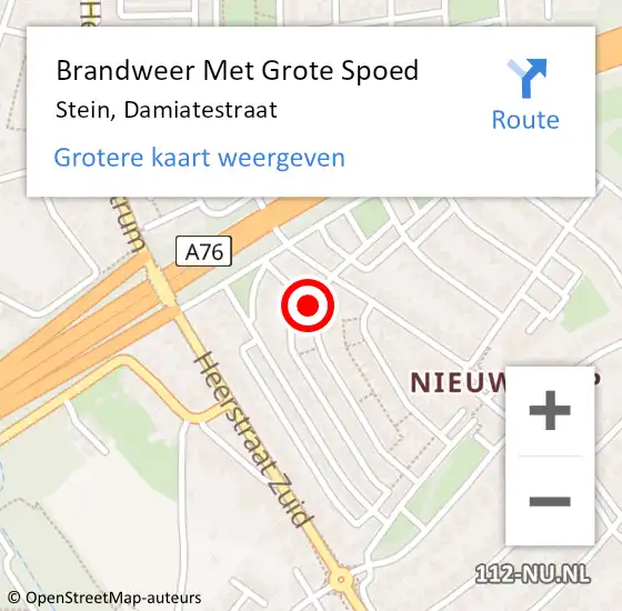 Locatie op kaart van de 112 melding: Brandweer Met Grote Spoed Naar Stein, Damiatestraat op 31 januari 2016 12:51