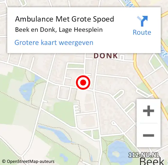 Locatie op kaart van de 112 melding: Ambulance Met Grote Spoed Naar Beek en Donk, Lage Heesplein op 31 januari 2016 13:19