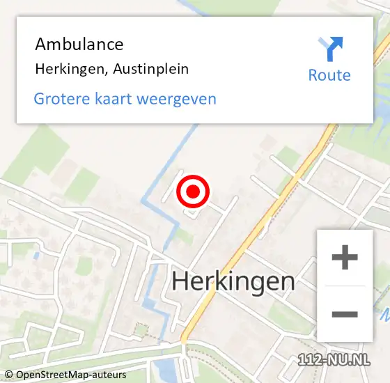 Locatie op kaart van de 112 melding: Ambulance Herkingen, Austinplein op 31 januari 2016 15:21