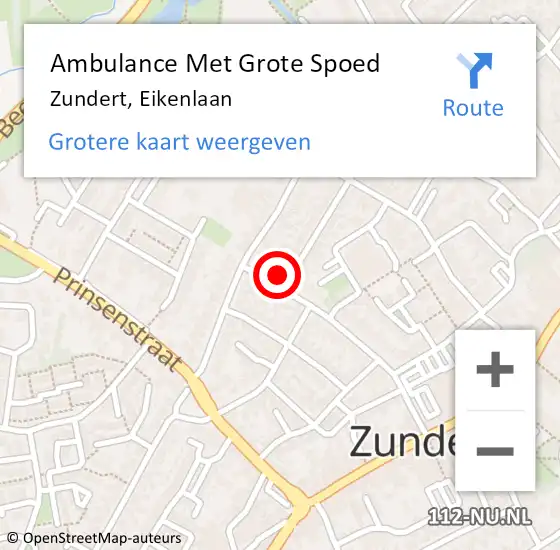 Locatie op kaart van de 112 melding: Ambulance Met Grote Spoed Naar Zundert, Eikenlaan op 31 januari 2016 17:16