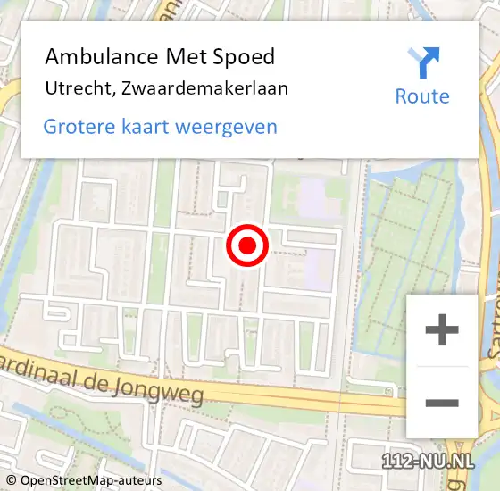 Locatie op kaart van de 112 melding: Ambulance Met Spoed Naar Utrecht, Zwaardemakerlaan op 31 januari 2016 17:44