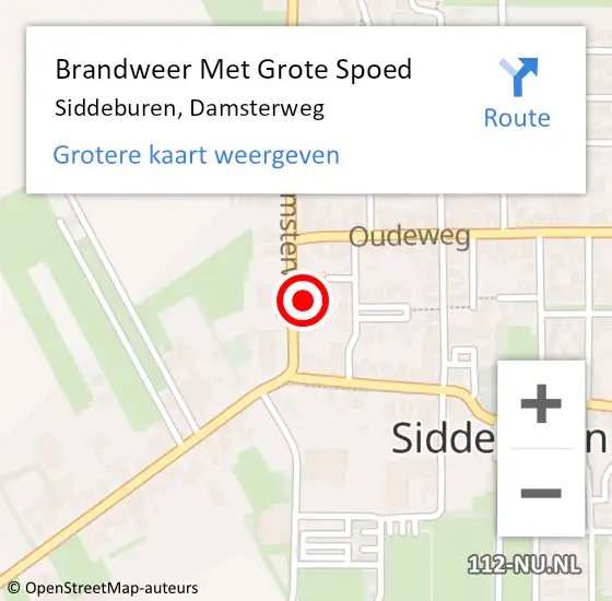 Locatie op kaart van de 112 melding: Brandweer Met Grote Spoed Naar Siddeburen, Damsterweg op 31 januari 2016 18:24