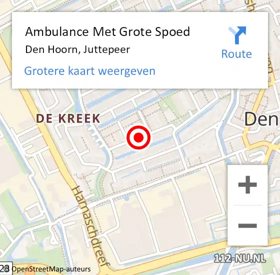 Locatie op kaart van de 112 melding: Ambulance Met Grote Spoed Naar Den Hoorn, Juttepeer op 31 januari 2016 19:31