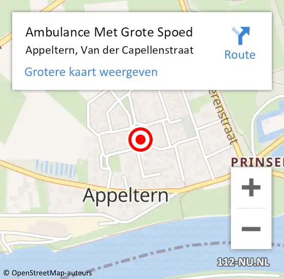 Locatie op kaart van de 112 melding: Ambulance Met Grote Spoed Naar Appeltern, Van der Capellenstraat op 31 januari 2016 20:15