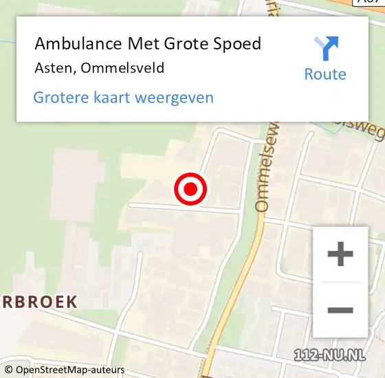 Locatie op kaart van de 112 melding: Ambulance Met Grote Spoed Naar Asten, Ommelsveld op 31 januari 2016 20:17